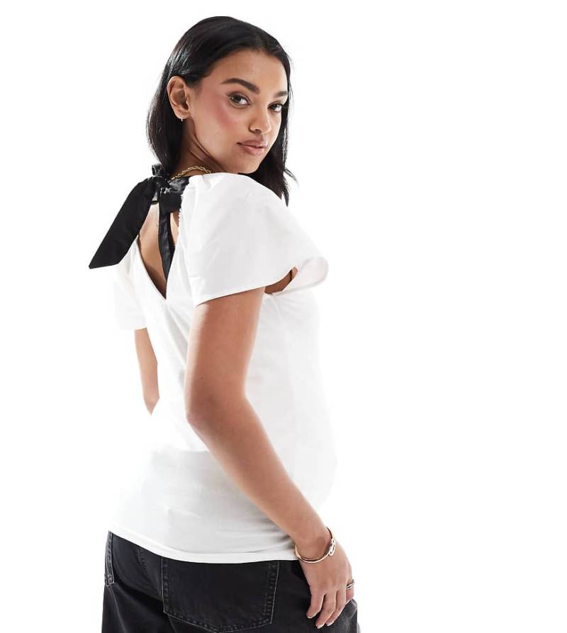 Mamalicious Maternity - Jersey-Oberteil in Weiß mit Schleife am Rücken von Mama.licious