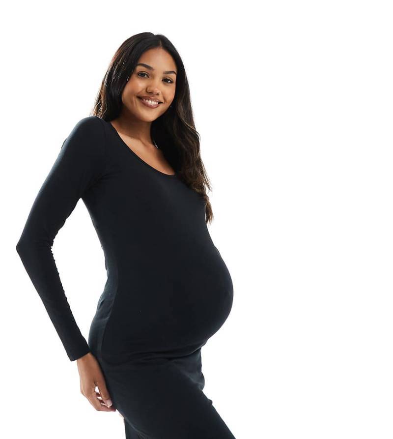 Mamalicious Maternity - Langärmliges Jersey-Minikleid in Schwarz, Umstandsmode von Mama.licious