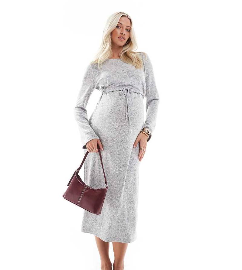 Mamalicious Maternity - Langärmliges Midikleid in meliertem Hellgrau, zum Stillen geeignet von Mama.licious