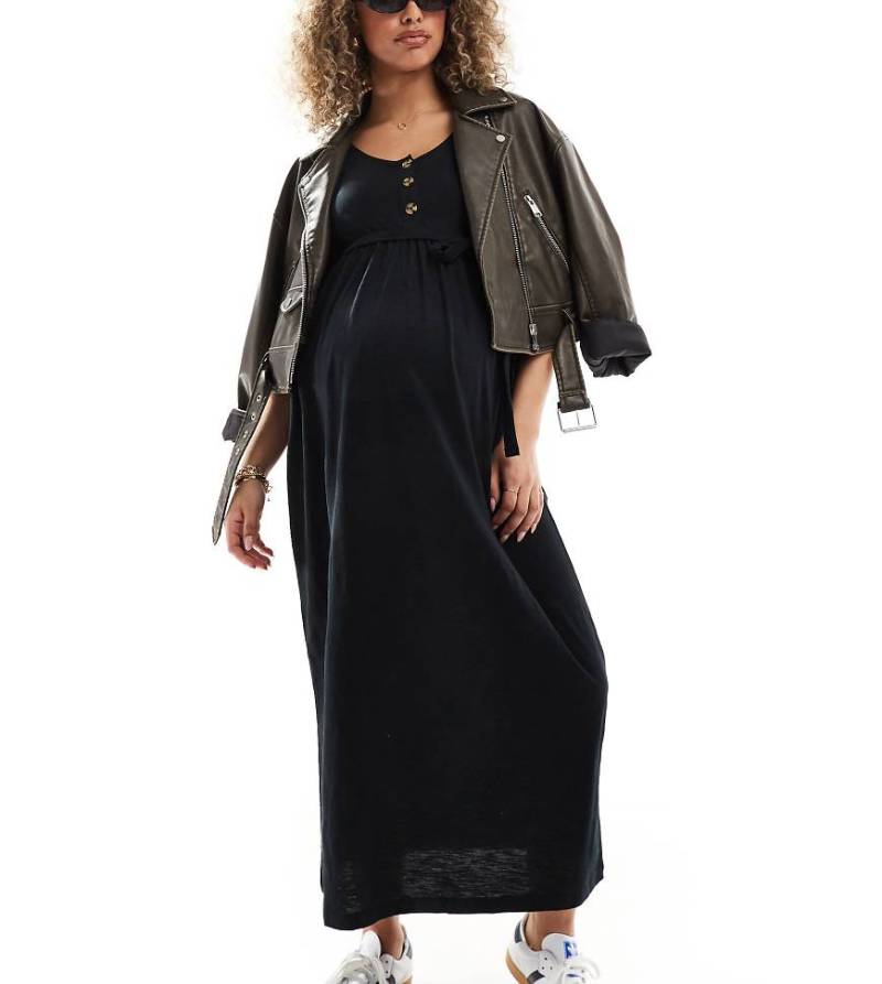 Mamalicious Maternity - Langes Sommerkleid in Schwarz mit Knopfleiste und zwei Stillfunktionen von Mama.licious