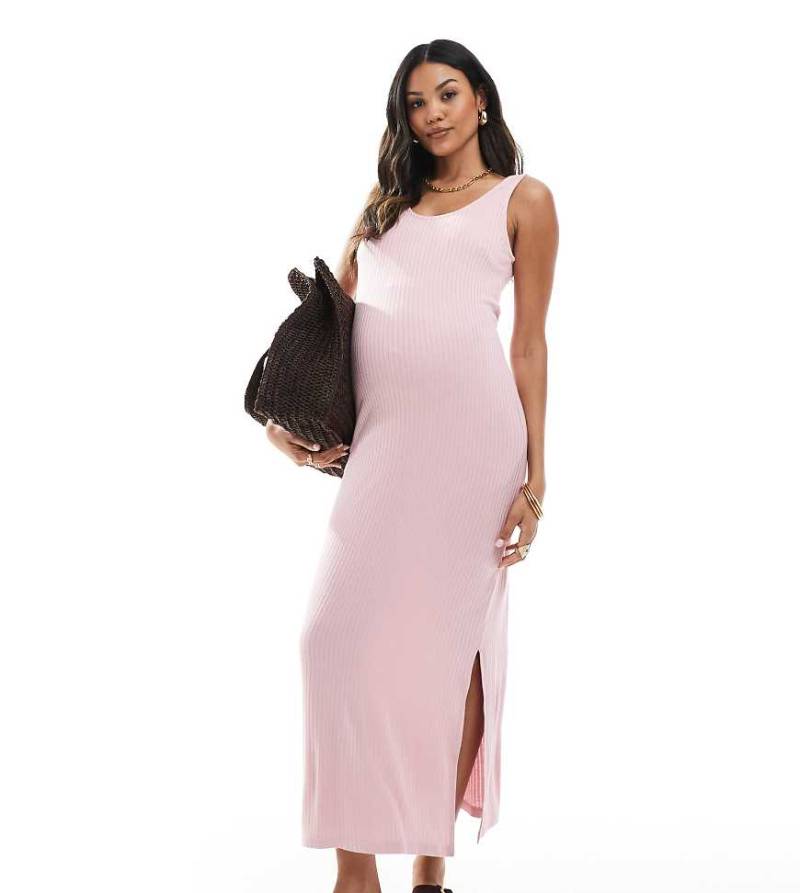 Mamalicious Maternity - Maxi-Tanktop-Kleid aus geripptem Jersey in Hellrosa von Mama.licious