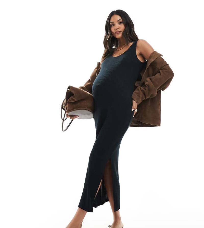 Mamalicious Maternity - Maxi-Tanktop-Kleid aus geripptem Jersey in Schwarz von Mama.licious