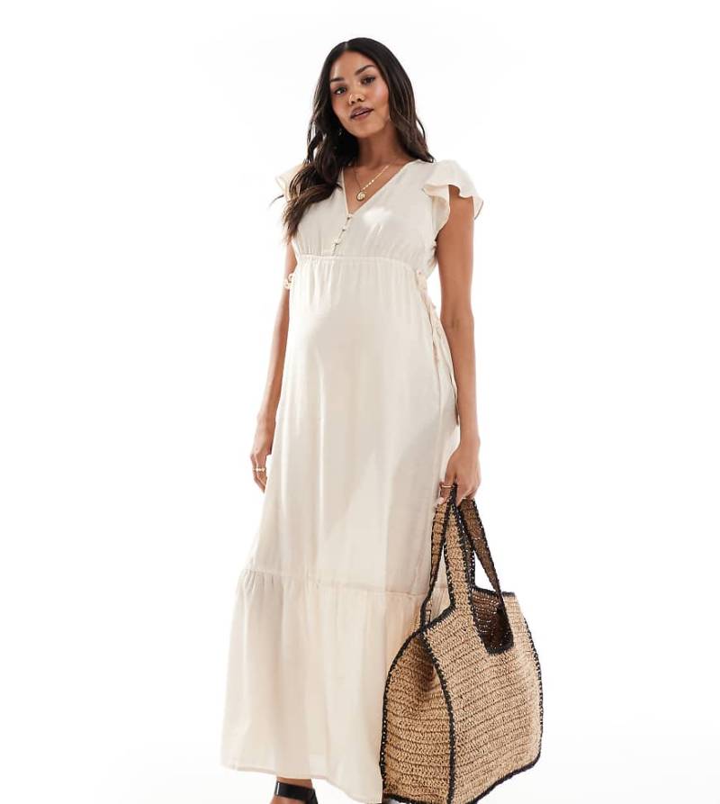 Mamalicious Maternity - Maxikleid in Hellbeige, Umstandsmode-Neutral von Mama.licious