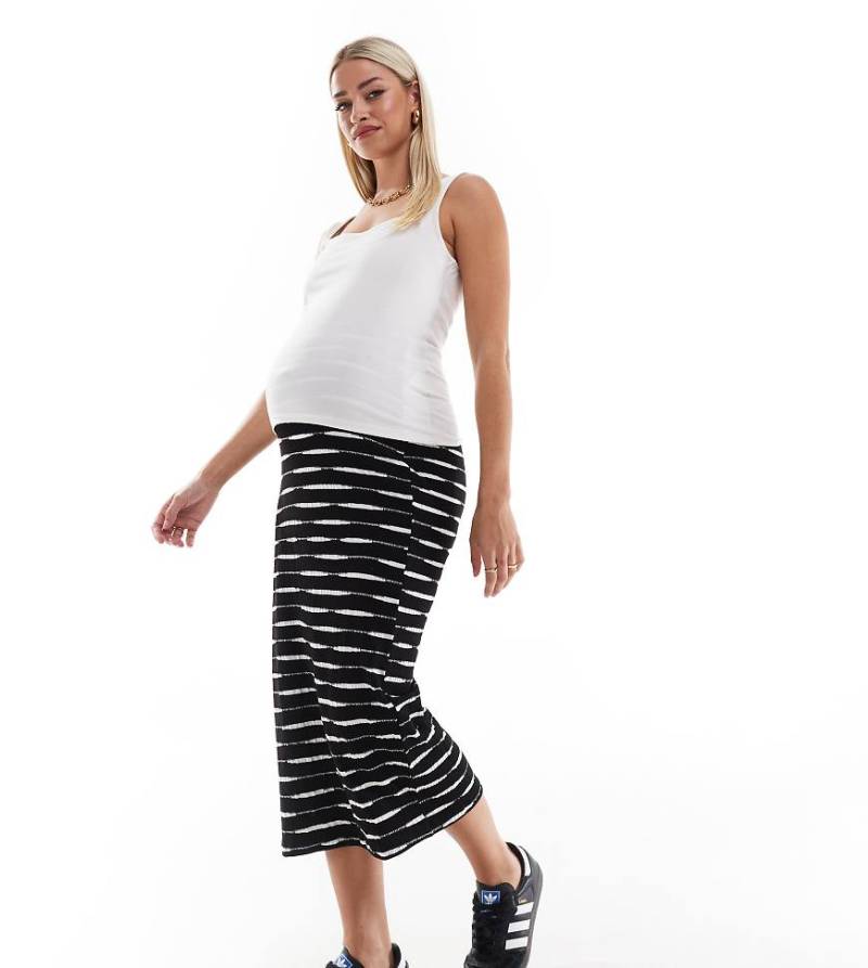 Mamalicious Maternity - Midi-Umstandsrock aus Jersey in Schwarz mit Space Dye Färbung von Mama.licious