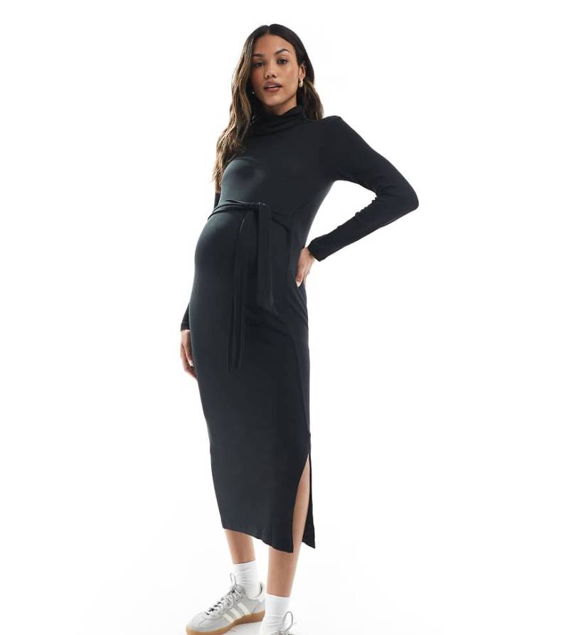 Mamalicious Maternity - Midikleid aus Jersey in Schwarz mit Rollkragen, Umstandsmode von Mama.licious