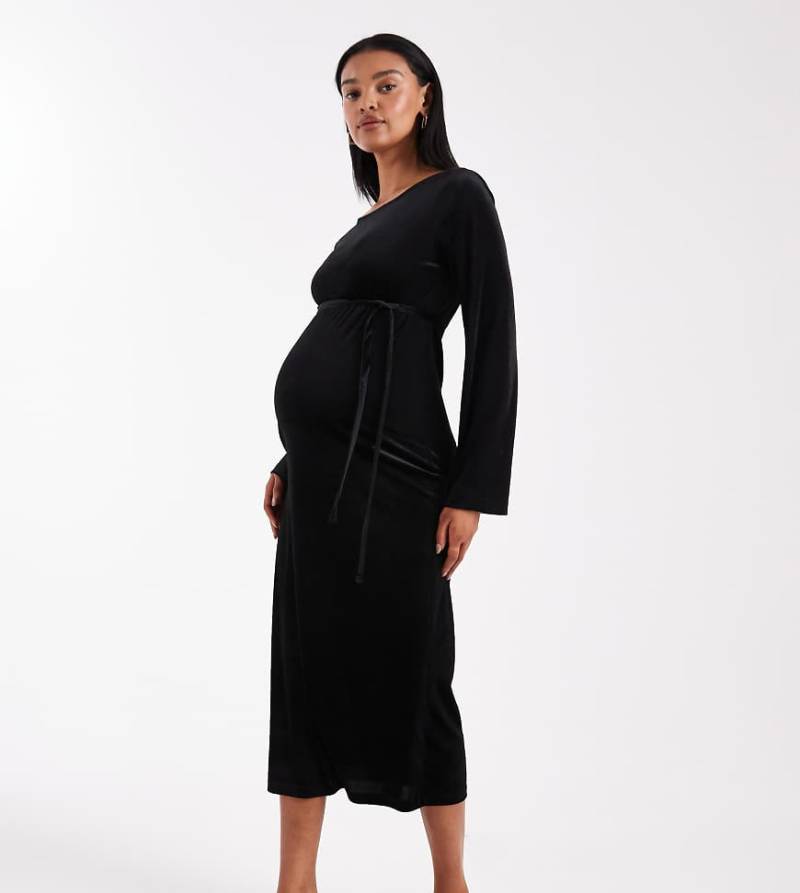 Mamalicious Maternity - Midikleid aus Samt in Schwarz mit Trompetenärmeln, Umstandsmode von Mama.licious