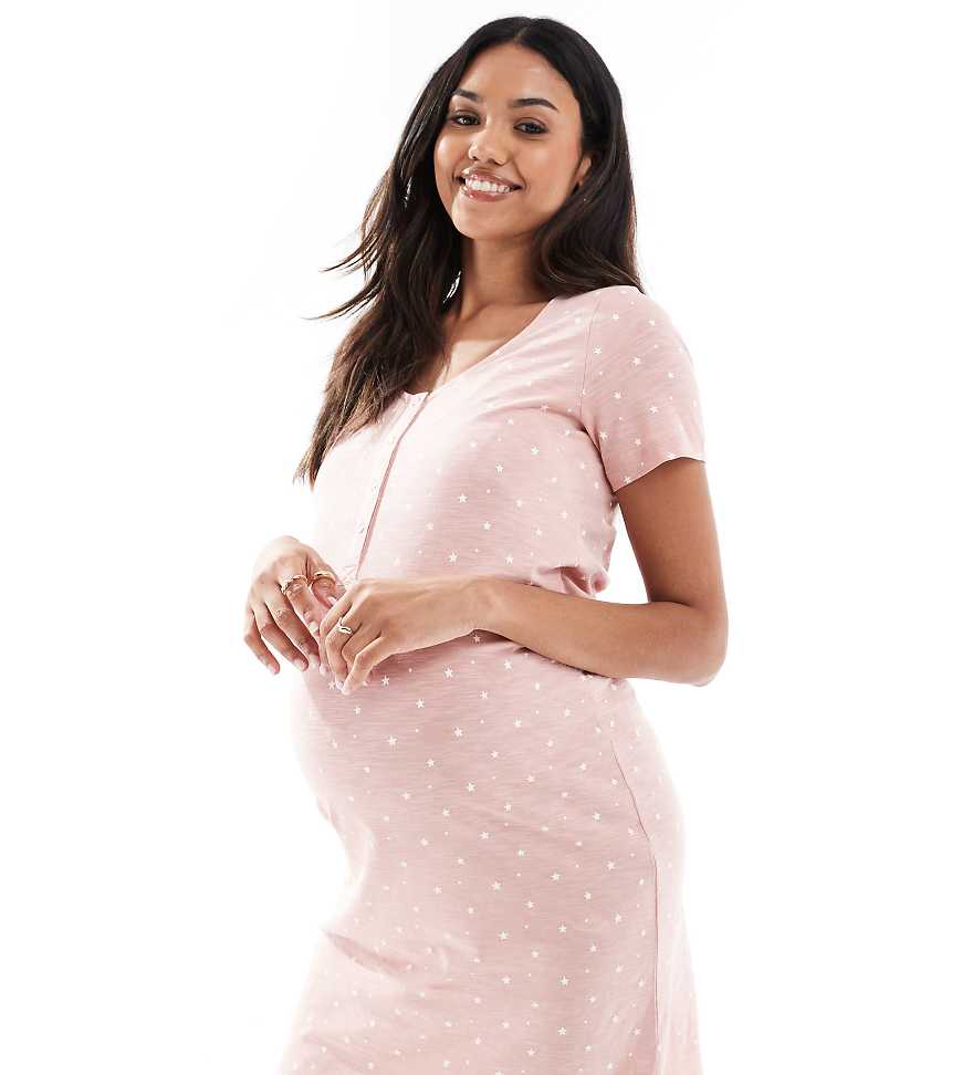Mamalicious Maternity - Nachthemd in Staubrosa mit Still-Funktion und Sternmuster von Mama.licious