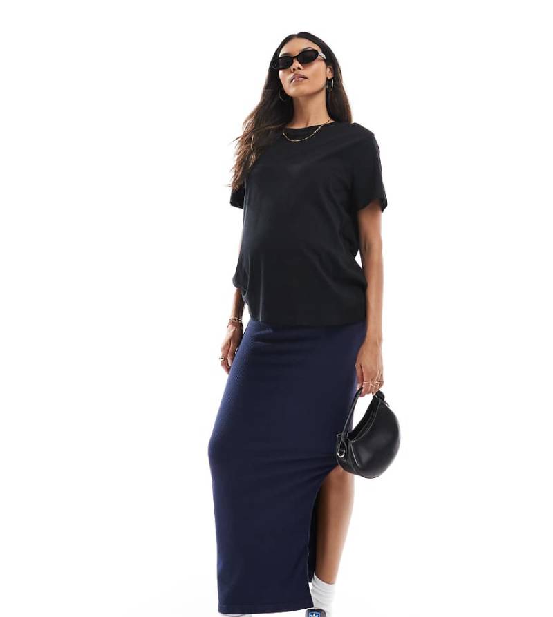 Mamalicious Maternity - Nahtloser Umstands-Maxirock in Marineblau mit Überbauchbund von Mama.licious