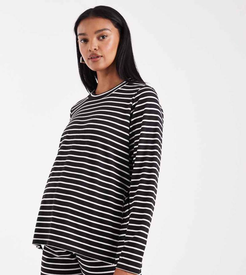 Mamalicious Maternity - Oberteil aus weichem Jersey mit schwarzen und weißen Streifen und Rundhalsausschnitt, Kombiteil, Umstandsmode von Mama.licious