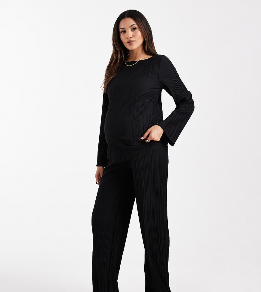Mamalicious Maternity - Plissierte Hose in Schwarz mit weitem Schnitt, Kombiteil von Mama.licious