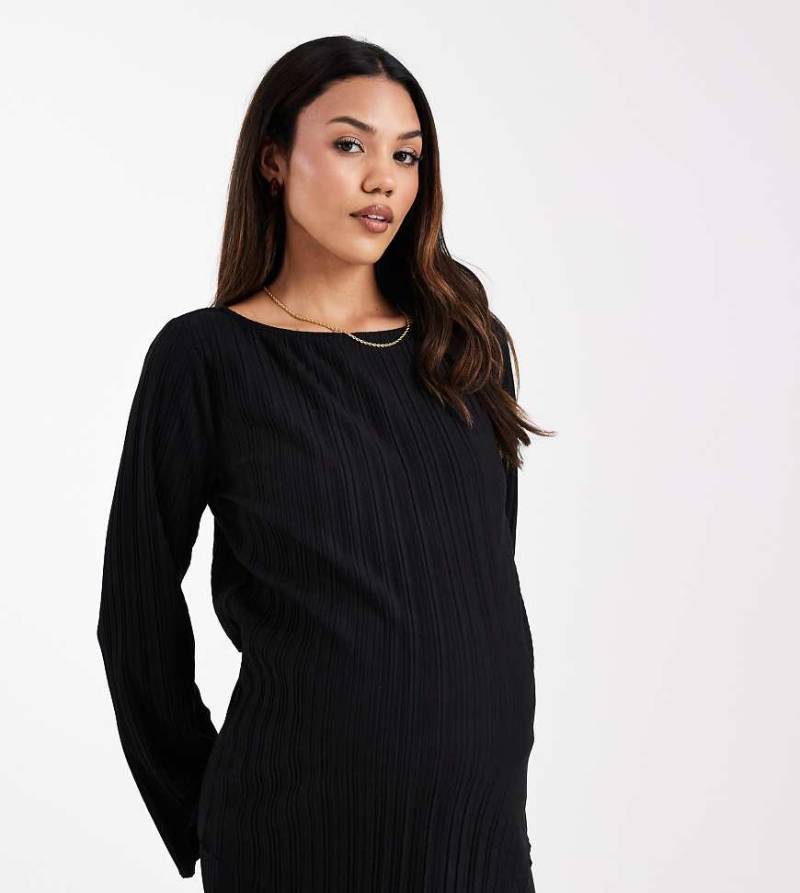 Mamalicious Maternity - Plissiertes, langärmliges Oberteil in Schwarz, Kombiteil von Mama.licious