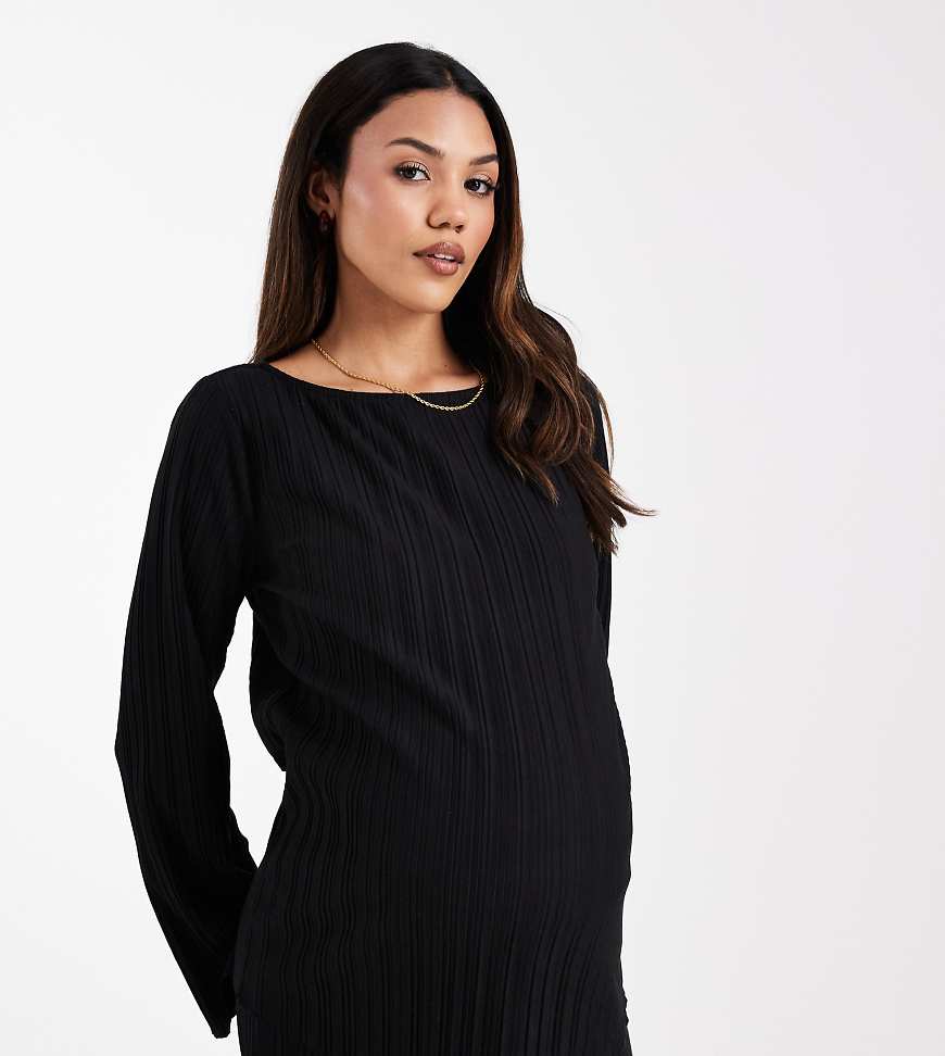 Mamalicious Maternity - Plissiertes, langärmliges Oberteil in Schwarz, Kombiteil von Mama.licious