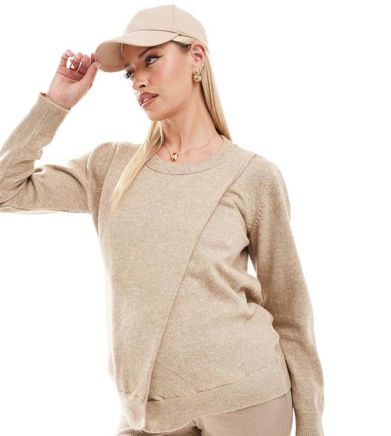 Mamalicious Maternity - Pullover in Beige mit Still-Funktion und Schlitz vorne, Umstandsmode-Neutral von Mama.licious