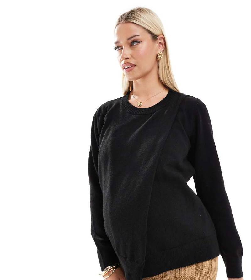 Mamalicious Maternity - Pullover in Schwarz mit Stillfunktion und Schlitz vorne von Mama.licious