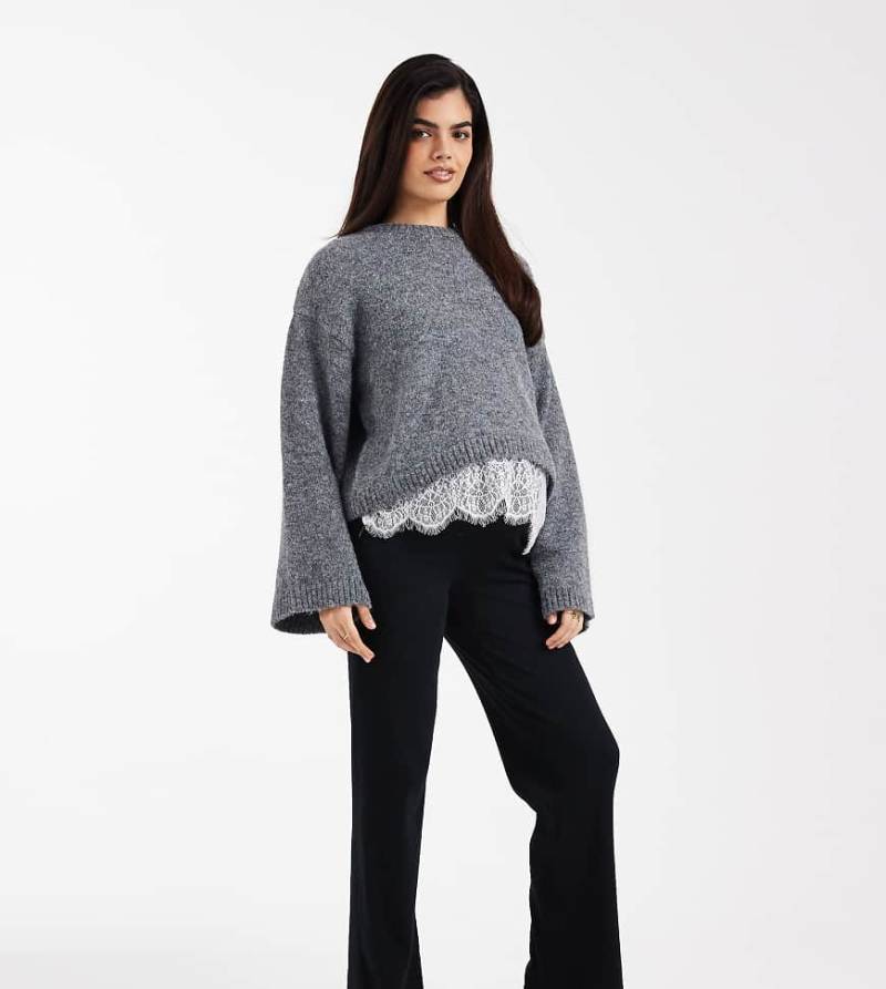 Mamalicious Maternity - Schwere, gerippte Hose in Schwarz mit weitem Bein von Mama.licious