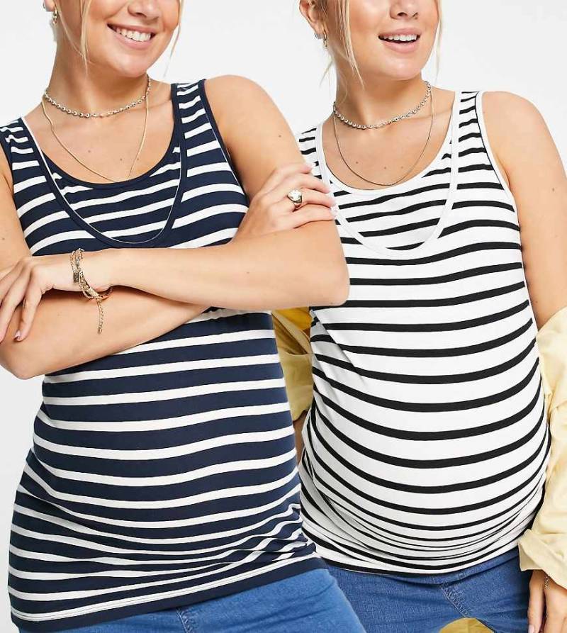 Mamalicious Maternity - Still-Trägershirts mit verschiedenen Streifendesigns im 2er-Pack-Mehrfarbig von Mama.licious
