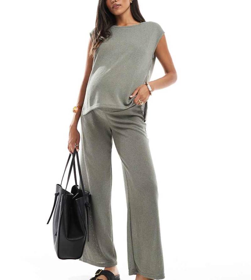 Mamalicious Maternity - Strickhose in Khaki mit weitem Bein, Kombiteil, Umstandsmode-Grün von Mama.licious