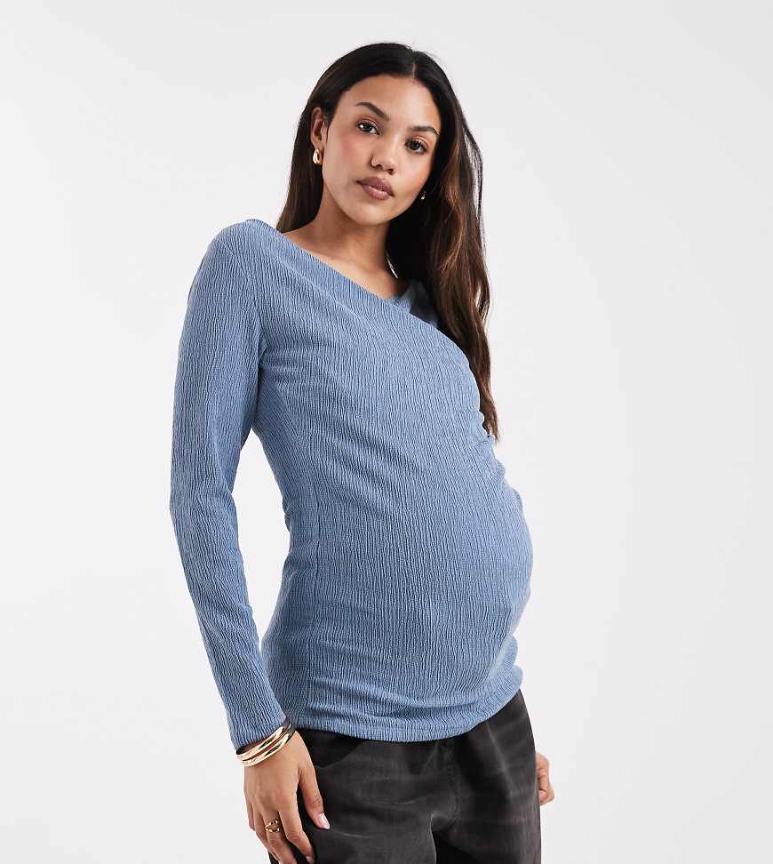 Mamalicious Maternity - Strukturiertes Jersey-Oberteil mit Stillfunktion in zartem Blau mit gewickelter Vorderseite von Mama.licious