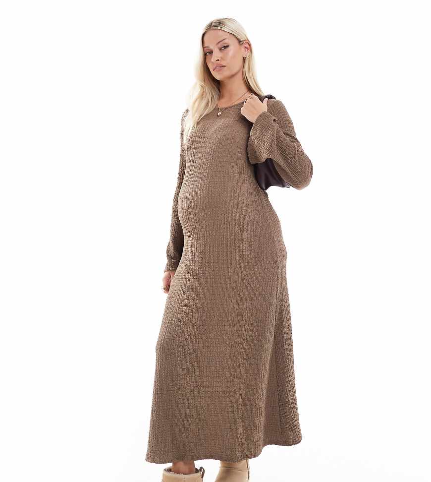 Mamalicious Maternity - Strukturiertes Umstand-Maxikleid in Taupe mit ausgestellten Ärmeln-Neutral von Mama.licious