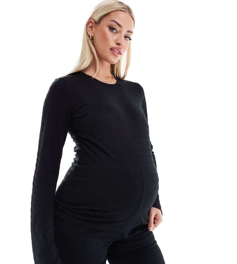 Mamalicious Maternity - Strukturiertes Umstandsoberteil in Schwarz mit ausgestellten Ärmeln, Kombiteil von Mama.licious