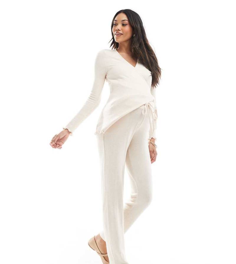 Mamalicious Maternity - Superweiche, schmal zulaufende Jogginghose in meliertem Cremeweiß, Kombiteil, Umstandsmode von Mama.licious