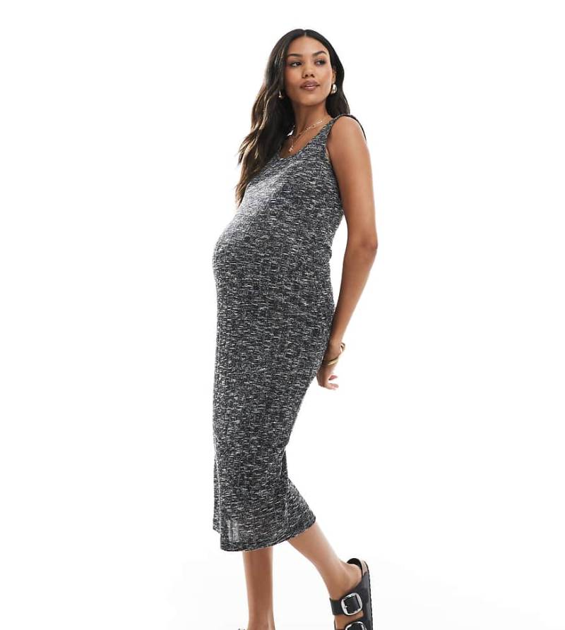 Mamalicious Maternity - Trägerkleid aus Rippstrick in meliertem Grau, Umstandsmode von Mama.licious