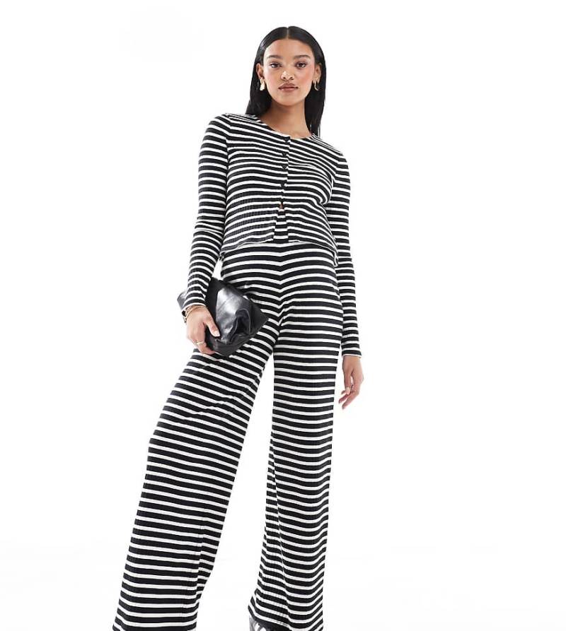 Mamalicious Maternity - Umstandshose aus Jersey in Schwarzweiß gestreift mit weitem Schnitt, Kombiteil-Bunt von Mama.licious