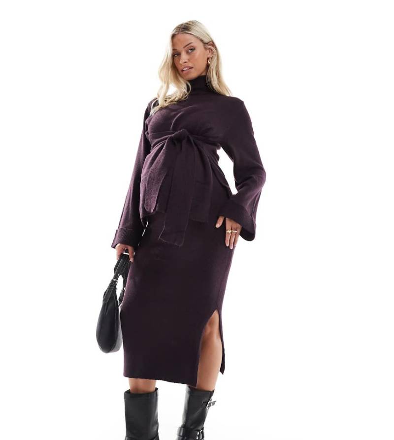 Mamalicious Maternity - Umstandsmode - Knöchellanger Strickrock in Pflaume mit Überbauchbund, Kombiteil-Neutral von Mama.licious