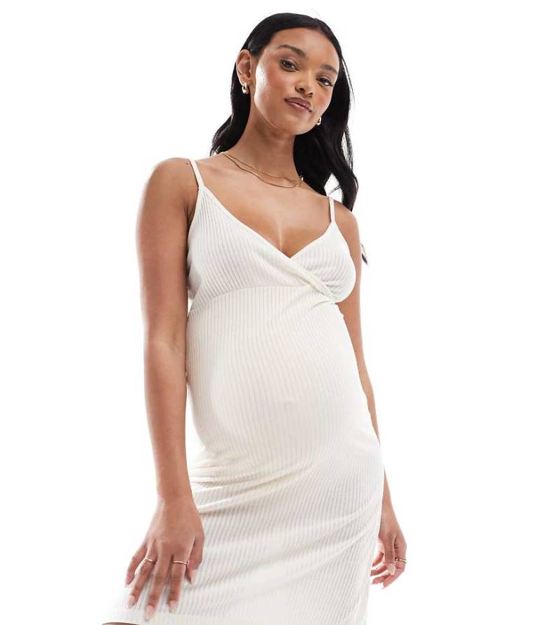 Mamalicious Maternity - Weiches, geripptes Still-Kleid in Creme, Umstandsmode-Weiß von Mama.licious