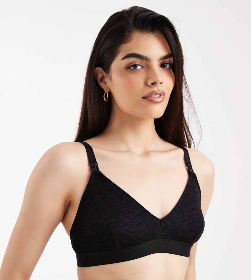 Mamalicious Maternity - Weiches Still-Bustier in Schwarz mit Zebramuster von Mama.licious