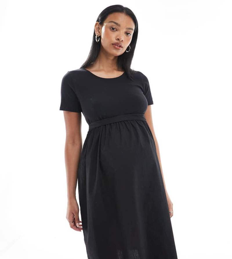 Mamalicious - Minikleid in Schwarz mit Rock aus Baumwollpopeline, Umstandsmode von Mama.licious