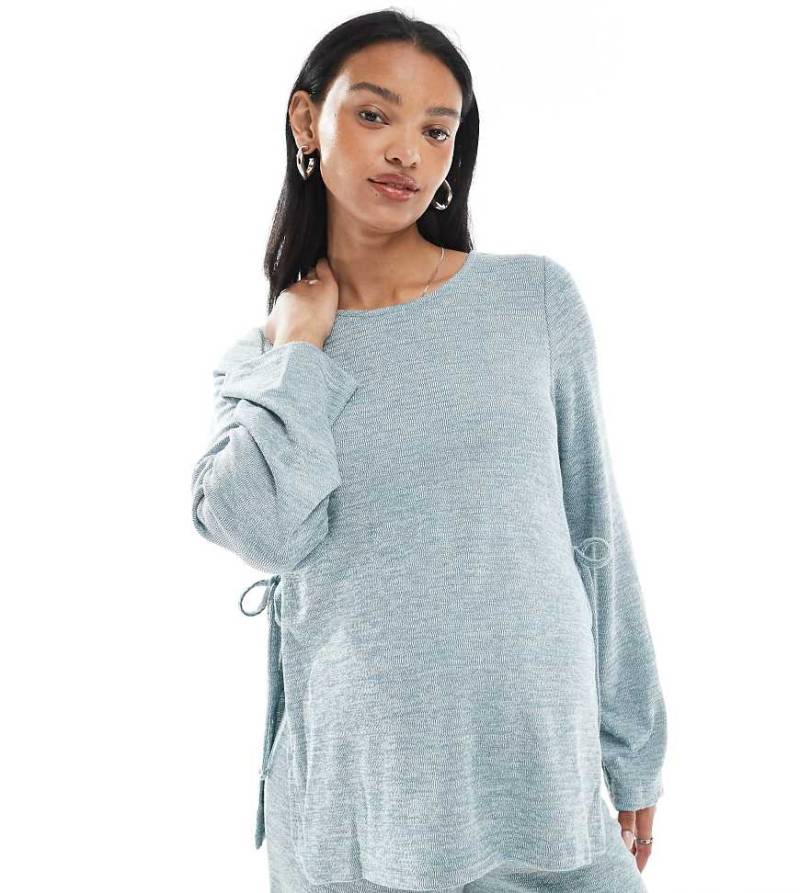 Mamalicious - Oberteil aus genopptem Strukturstrick in meliertem Blassblau mit Seitenschlitz, Kombiteil von Mama.licious