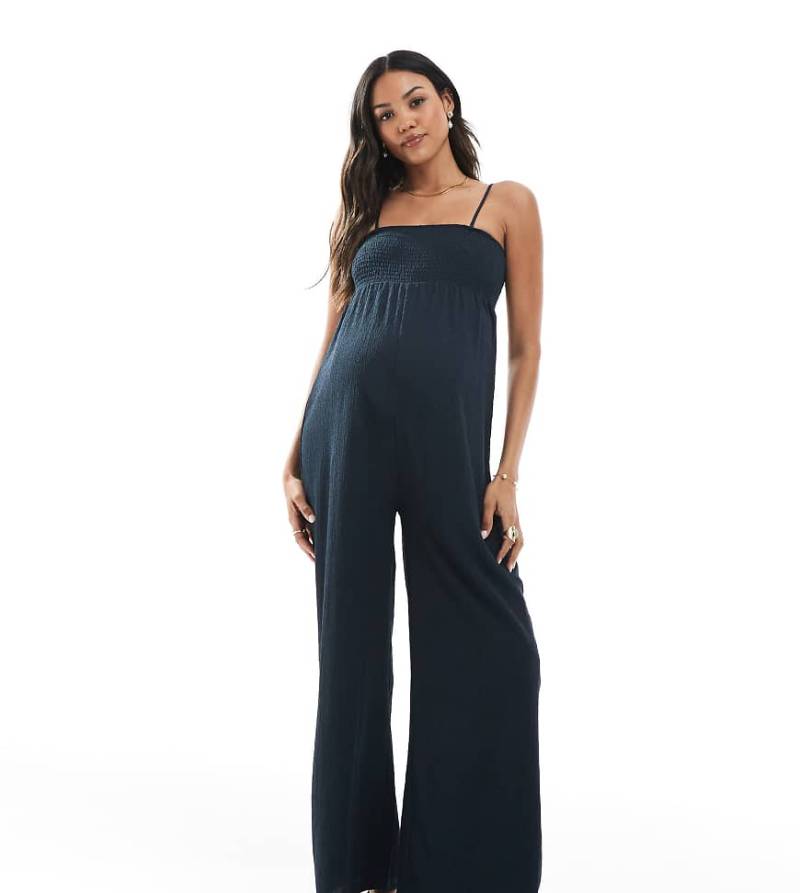 Mamalicious - Riemchen-Jumpsuit in Marineblau mit weitem Bein von Mama.licious