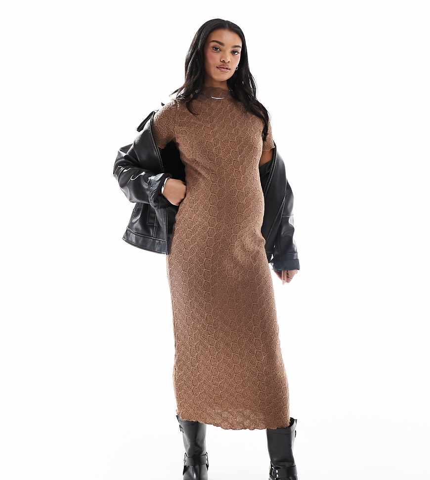 Mamalicious - Strukturiertes Midikleid aus Jersey in Braun mit Kräuselsaum von Mama.licious