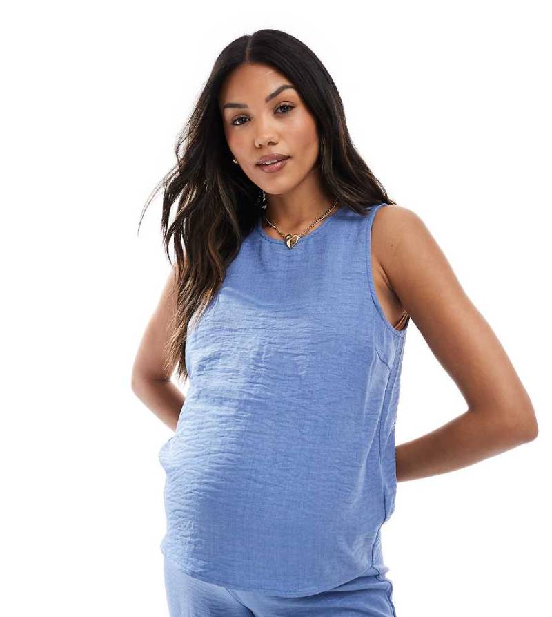 Mamalicious - Tanktop in Blau mit Knitterstruktur und seitlichem Bindedetail, Kombiteil von Mama.licious