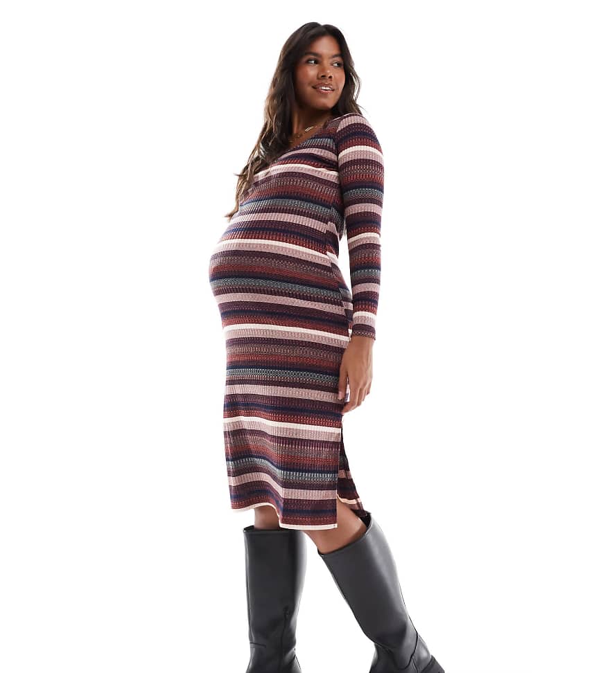 Mamalicious Umstandsmode - Breit geripptes Maxikleid mit buntem Streifenmuster von Mama.licious
