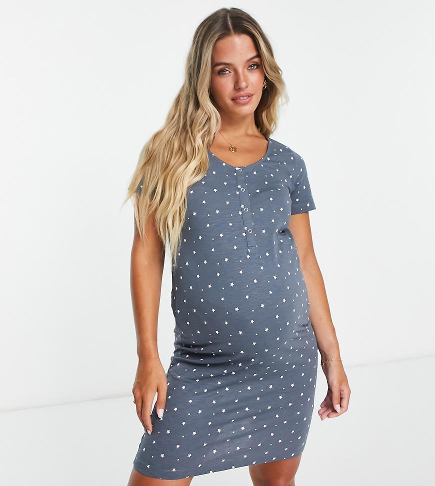 Mamalicious - Umstandsmode - Nachthemd in Anthrazit mit Still-Funktion und Sternmuster-Grau von Mama.licious