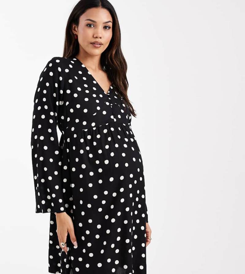 Mamalicious - Umstandsmode - Stillfreundliches Minikleid in Schwarz mit Polka-Dot-Muster und Knopfleiste vorne von Mama.licious