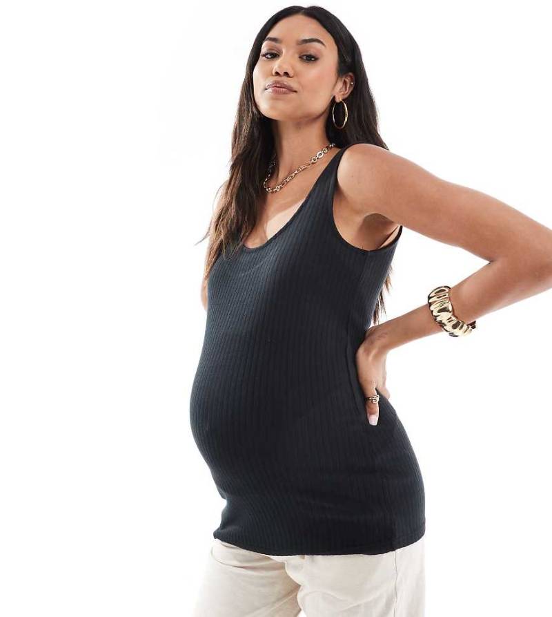 Mamalicious - Umstandsmode - Tanktop aus geripptem Jersey in Schwarz von Mama.licious
