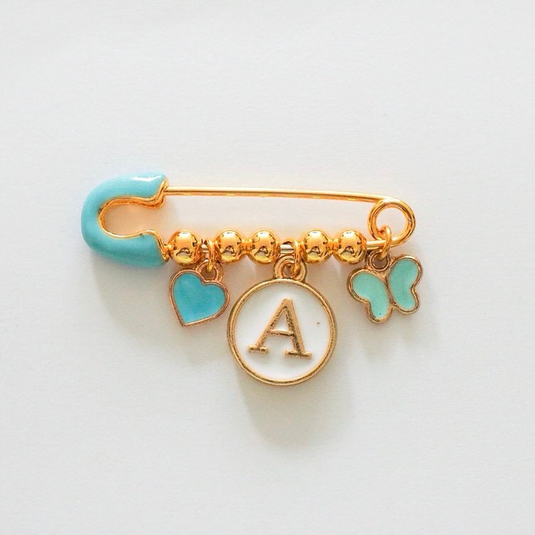 Anstecknadel Hellblau Mit 3 Charms, Kinderwagen Pin, Baby Brosche, Mädchen, Junge, Babyshower, Geburt, Personalisiertes Geschenk von MamaDoBlessings