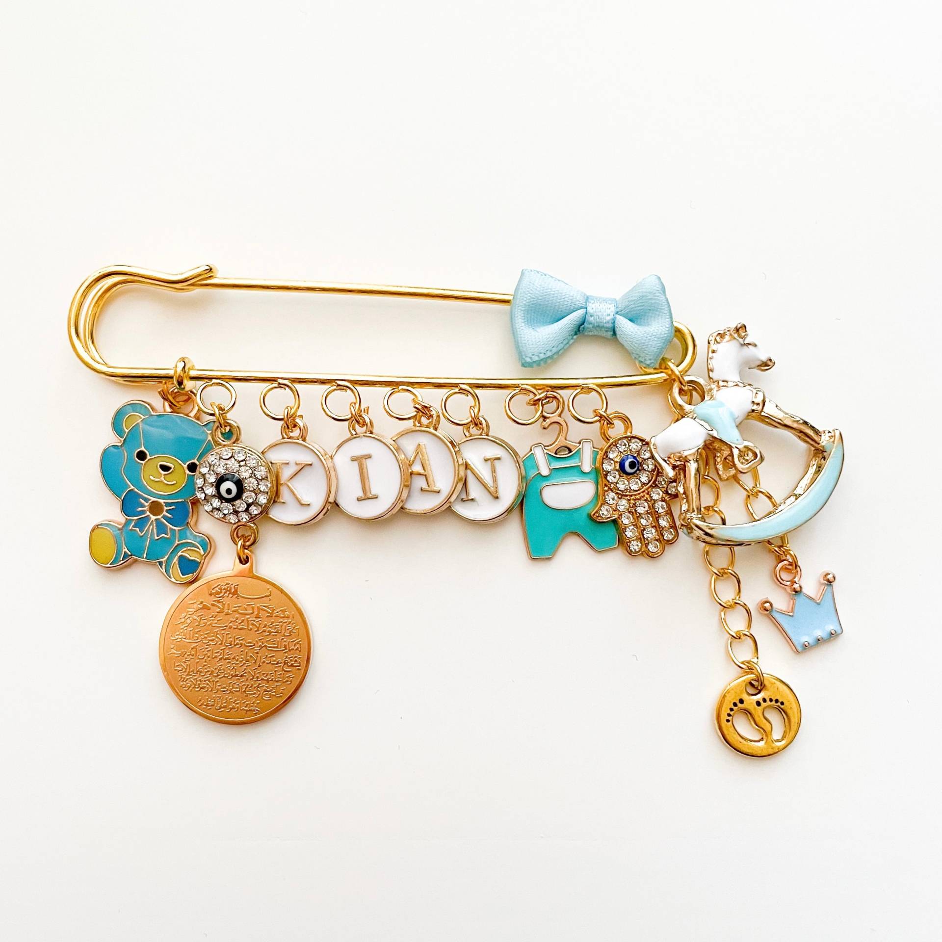 Anstecknadel Mit 12 Charms, Kinderwagen Pin, Baby Brosche, Mädchen, Junge, Babyshower, Zur Geburt, Personalisiertes Geschenk von MamaDoBlessings