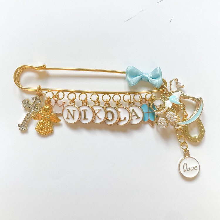 Anstecknadel Mit 14 Charms, Kinderwagen Pin, Baby Brosche, Mädchen, Junge, Babyshower, Zur Geburt, Personalisiertes Geschenk von MamaDoBlessings