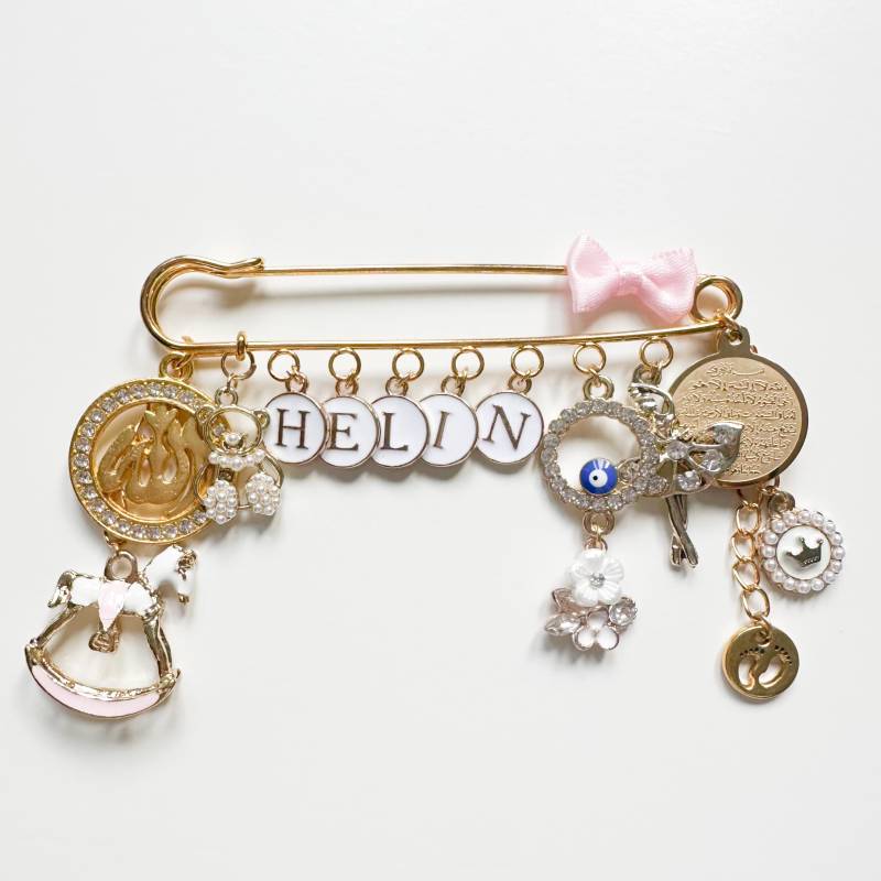 Anstecknadel Mit 14 Charms, Kinderwagen Pin, Baby Brosche, Mädchen, Junge, Babyshower, Zur Geburt, Personalisiertes Geschenk von MamaDoBlessings