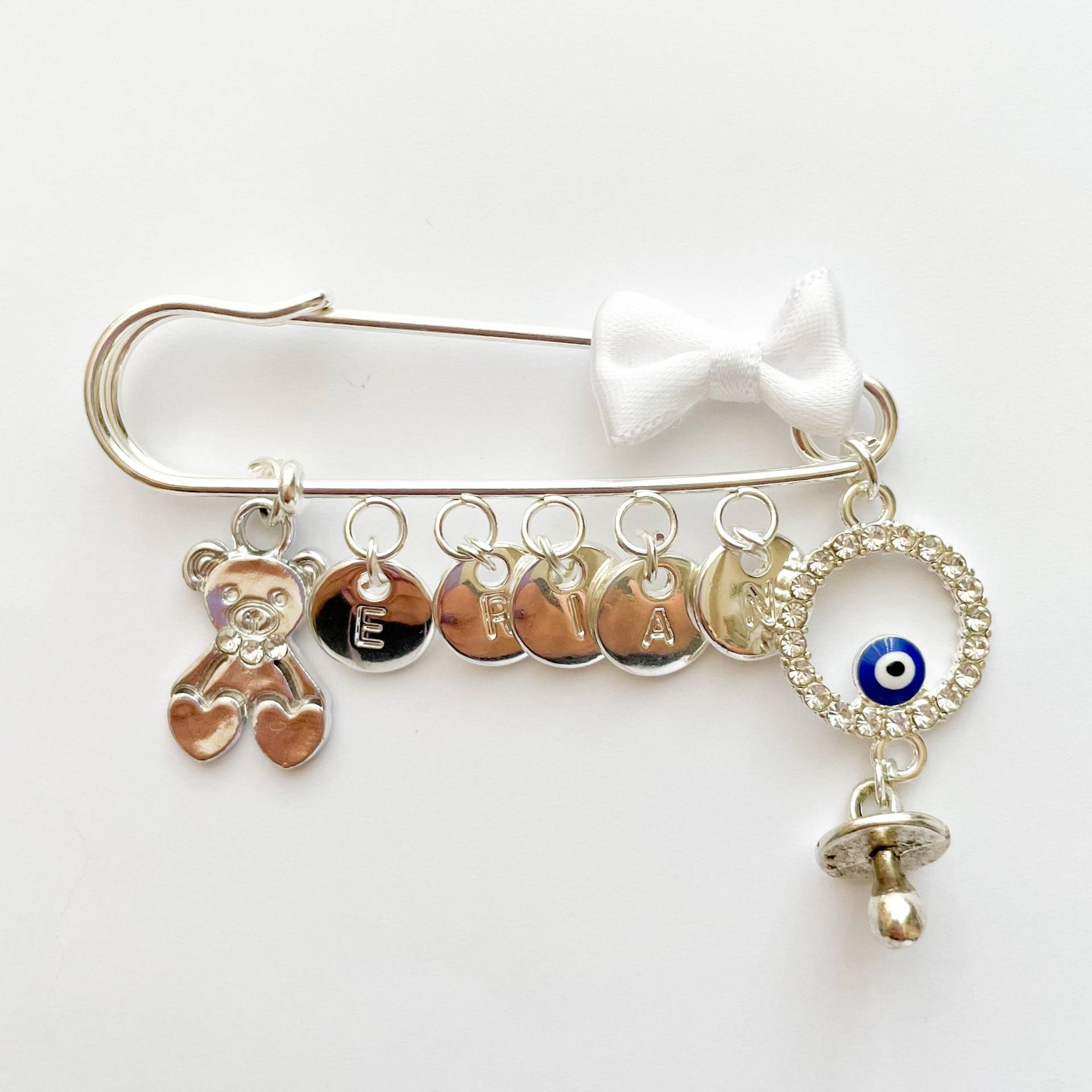 Anstecknadel Mit 8 Charms, Kinderwagen Pin, Baby Brosche, Mädchen, Junge, Babyshower, Zur Geburt, Personalisiertes Geschenk von MamaDoBlessings