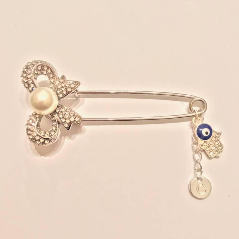 strassnadel Schleife Mit 2 Charms, Kinderwagen Pin, Baby Brosche, Mädchen, Junge, Babyshower, Geburt, Personalisiertes Geschenk von MamaDoBlessings