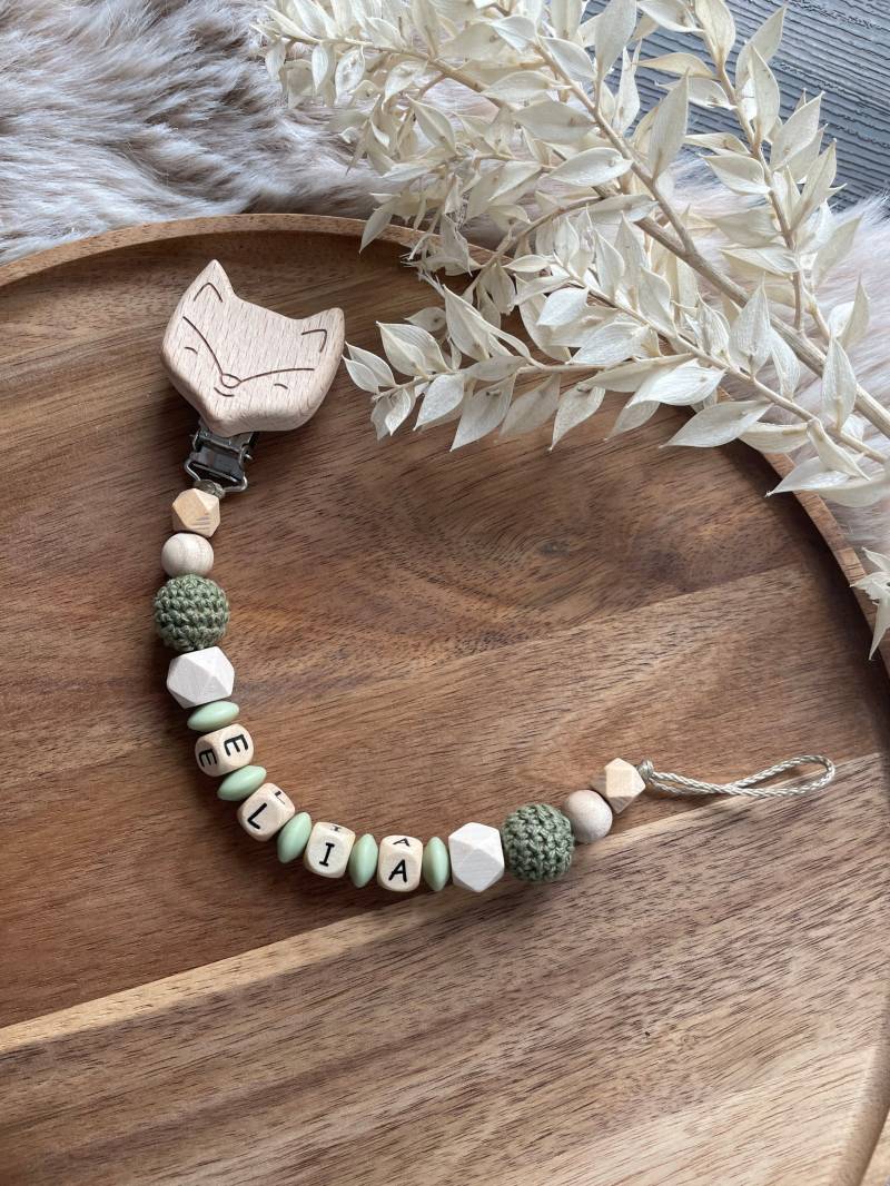 Schnullerkette Personalisiert Fuchs Art.-Nr. 022 | Mit Namen Babypart Geschenk Zur Geburt Taufe von MamaTraeume