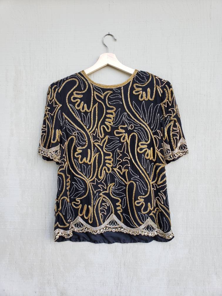 Vintage Ende 80Er Pailletten-Seidentop Von Laurence Kazar | Größe L Vintage Ende 80Er Pailletten-Seidentop Von Laurence Kazar | Größe L von MamaVava