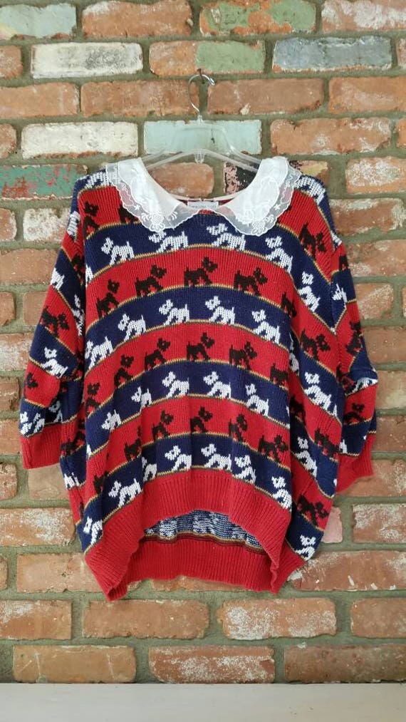 Vintage Yorkie Hundepullover 1980Er Jahre Spitze Rot, Schwarz, Blau Vintage Yorkie Hundepullover 1980Er Jahre Spitze Rot, Schwarz, Blau von MamaVava
