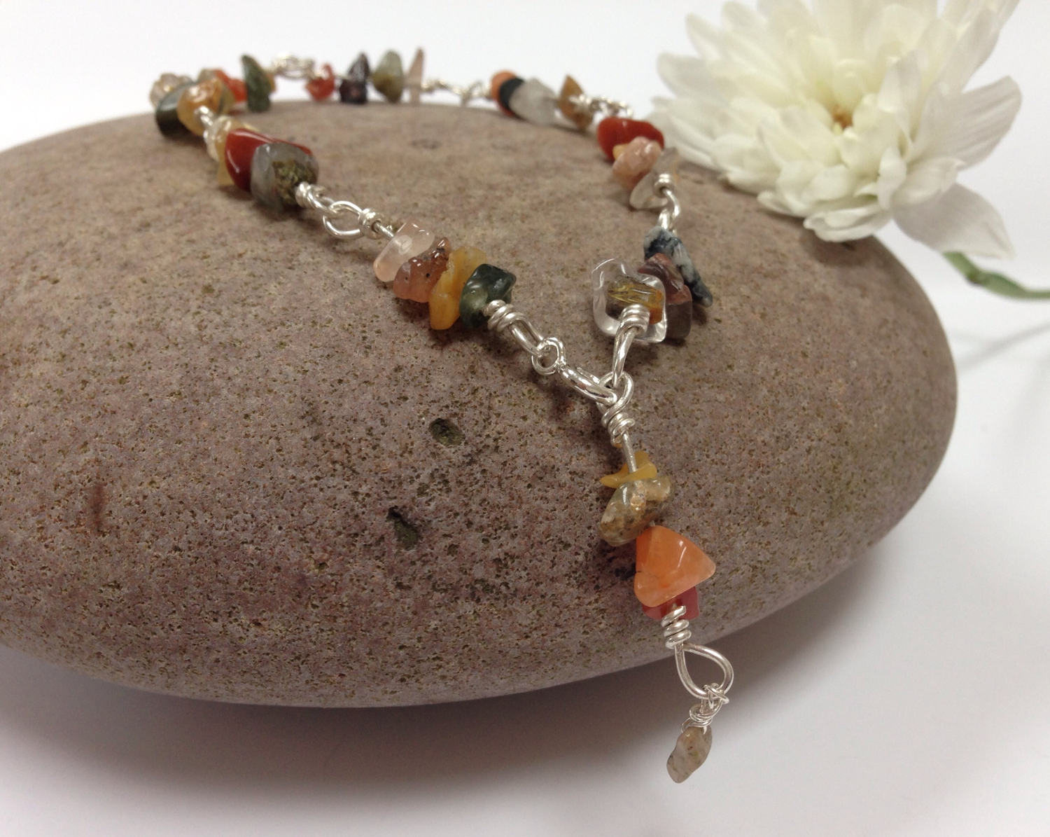 sterling Silber Gemischt Quarz Armband, Edelstein Orange Braun Und Gold Armband von MamabelleJewellery