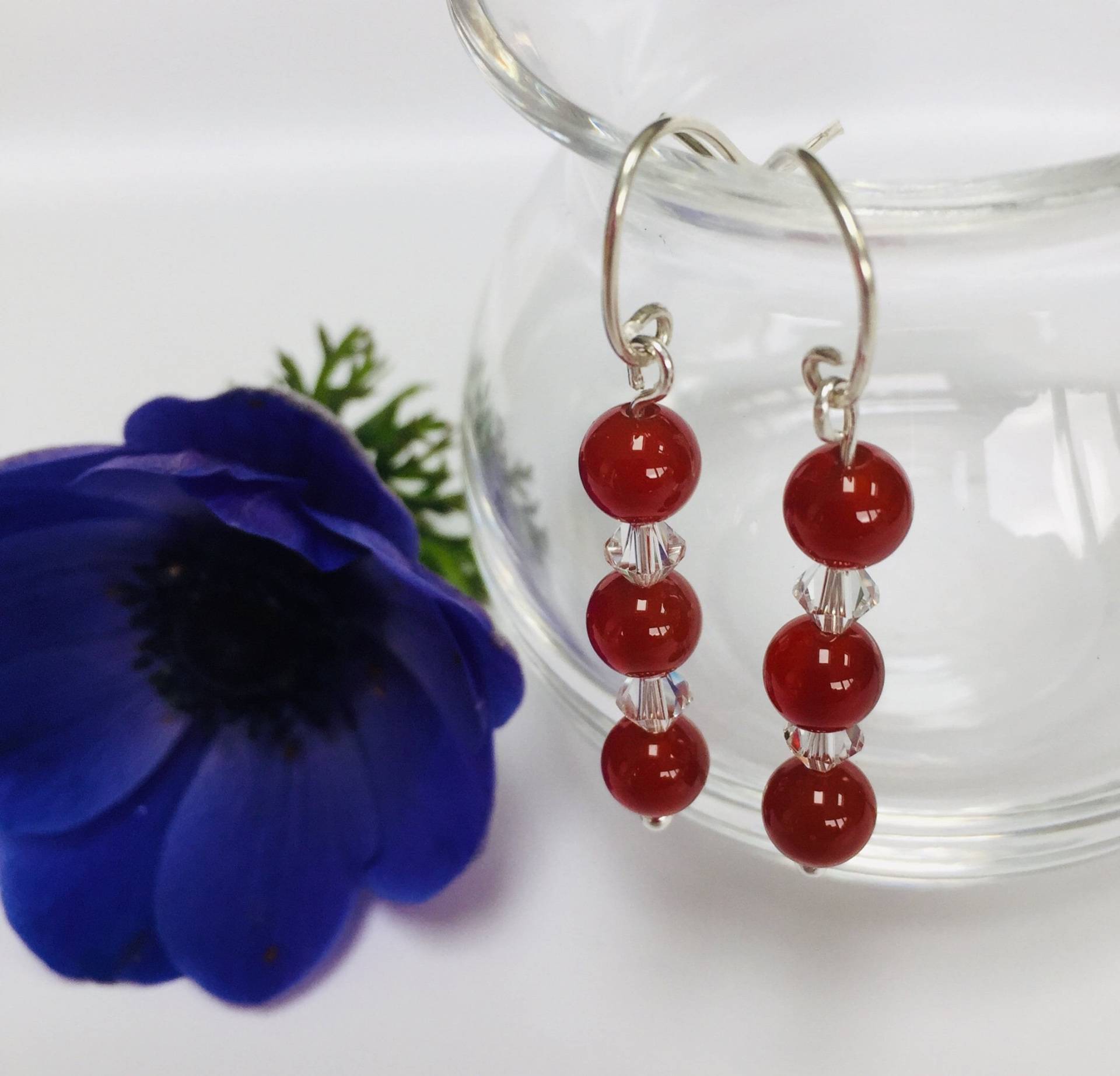 sterling Silber Karneol Und Kristall Ohrringe, Rote Edelstein Tropfen Ohrringe von MamabelleJewellery